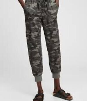 GAP Ribbed Cargo Utility Joggers Green Camo Womens XL *EUC